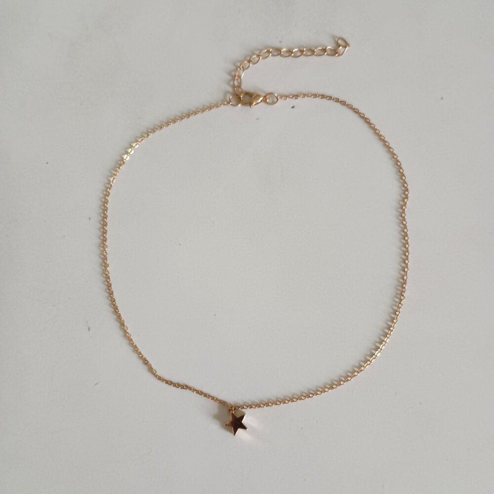 dainty gold chain necklace with gold star charm